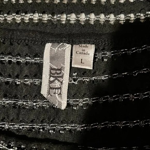 BKE Women’s Black See-Through Mesh Tank Top Size L Semi Sheer Striped Detail - Picture 2 of 9